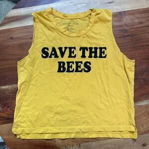Save‎ The Bees Cropped Boxy Casual Novelty Tee Size M Yellow Lounge Sleepwear